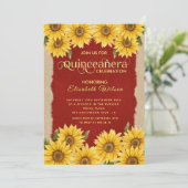 Linen vintage sunflower red  Quinceañera Invitation (Standing Front)