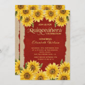 Linen vintage sunflower red  Quinceañera Invitation (Front/Back)