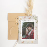 Linen Watercolor Floral Merry Christmas Holiday Card<br><div class="desc">This elegant Christmas card features watercolor cream florals,  red berries and eucalyptus greenery. The text is a swirly retro typography reminiscent of the 70s. The background is a faux linen print.</div>