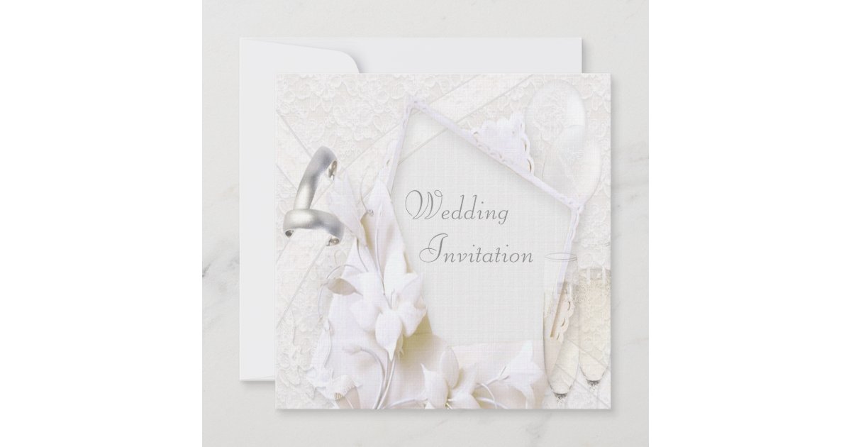 Linen Wedding Bands & Champagne Flutes Invitation Zazzle