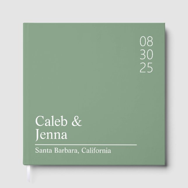 Linen Wedding Guest Book, Personalized Minimalist  Book (Front)