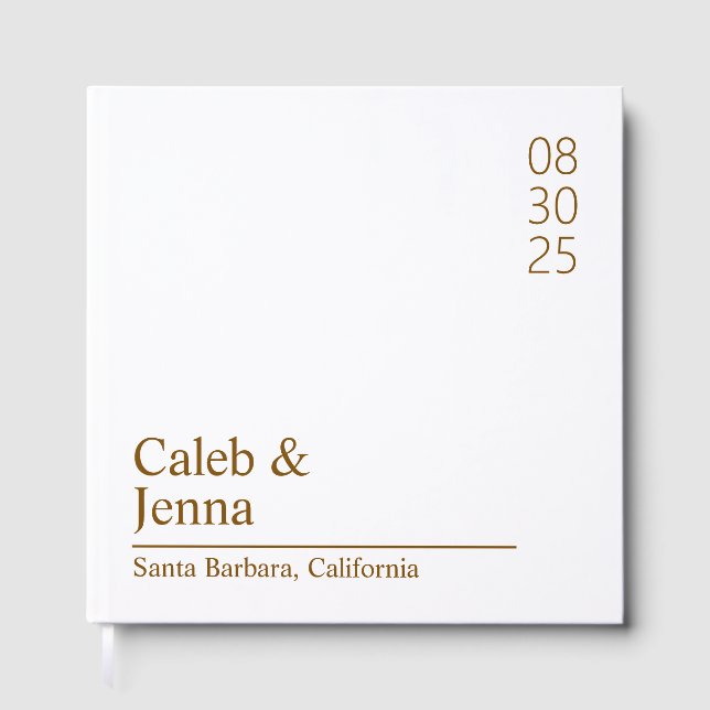 Linen Wedding Guest Book, Personalized Minimalist  Book (Front)
