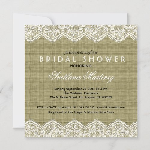 Linen &amp; White Lace Bridal Shower Invite