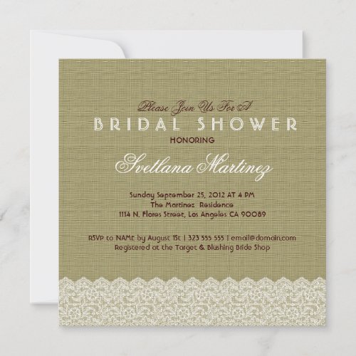 Linen &amp; White Lace Bridal Shower Invite