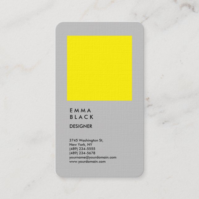 Linen Yellow Grey Professional Designer Business Card (Front)