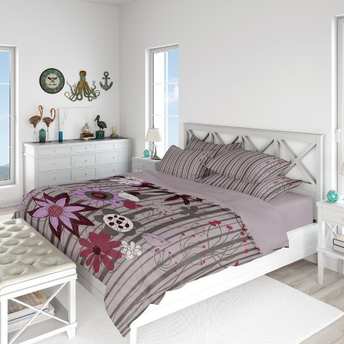 liner floral flower grey duvet cover