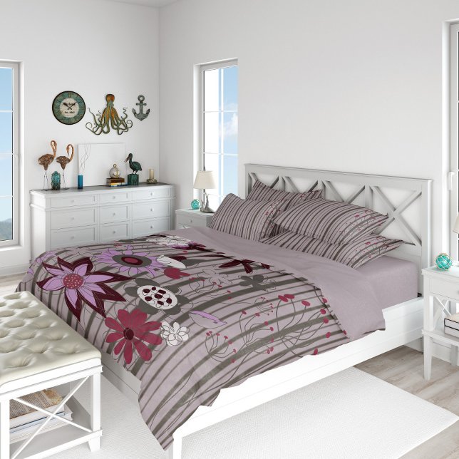 liner floral flower grey duvet cover (Creator Uploaded)