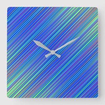 Lines 103  Blue And Green Multi Hued Gradated Line Square Wall Clock by Lonestardesigns2020 at Zazzle