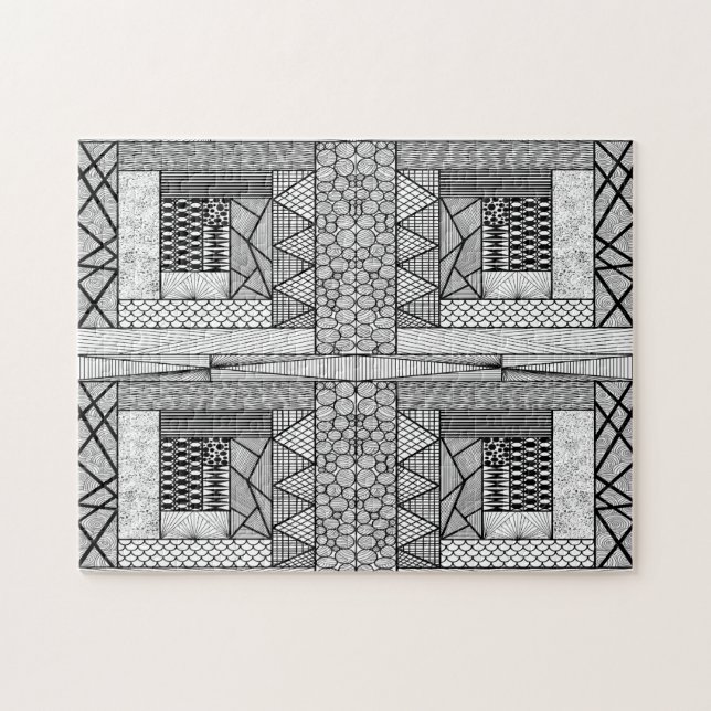 Lines and Circles Tangle in Black and White Jigsaw Puzzle (Horizontal)
