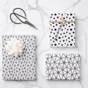 Lines and dots in black and white wrapping paper sheets