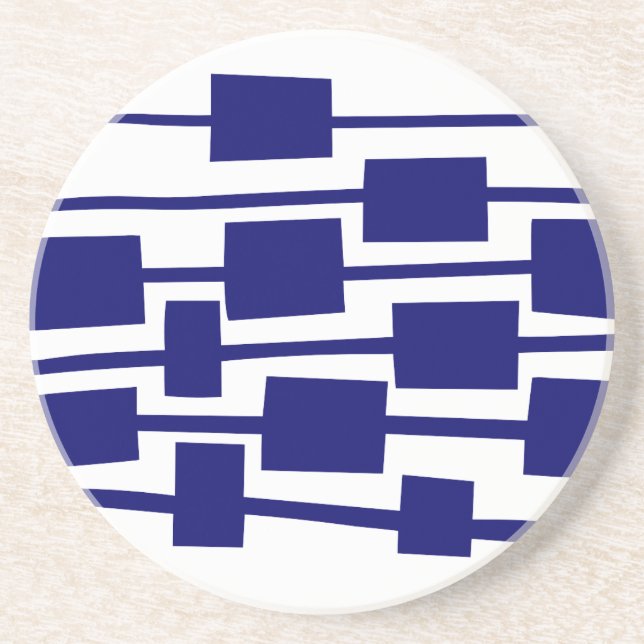 Lines and Rectangles - Deep Navy on White Coaster (Front)