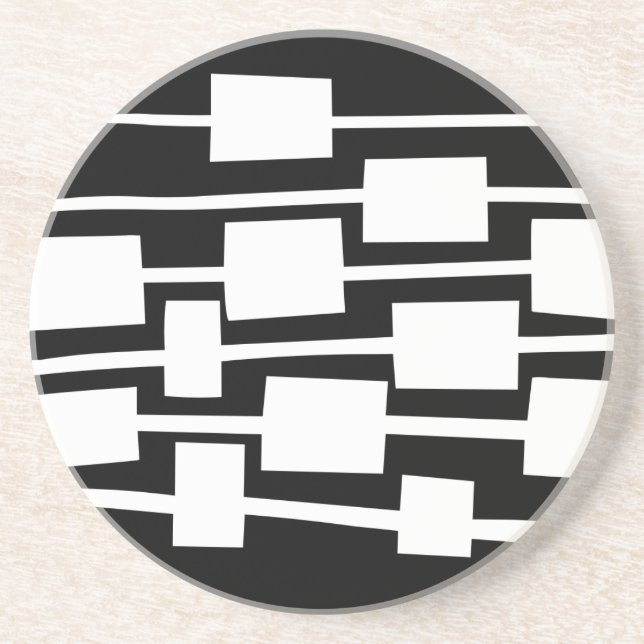 Lines and Rectangles - White on Black Coaster (Front)