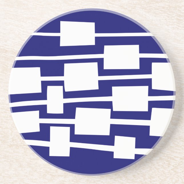 Lines and Rectangles - White on Deep Navy Coaster (Front)