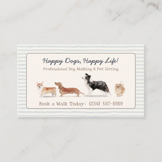 lines Brown Dog Walker Pet Sitting Business Card