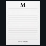 Lines Custom Initial & Name Personal  Letterhead<br><div class="desc">A personal black initial monogram design with lines and your custom name. Perfect for personal stationery or home offices.</div>