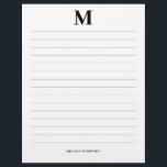 Lines Custom Initial & Name Personal  Letterhead<br><div class="desc">A personal black initial monogram design with lines and your custom name. Perfect for personal stationery or home offices.</div>