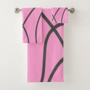 Lines: Gray on Soft pink  Bath Towel Set