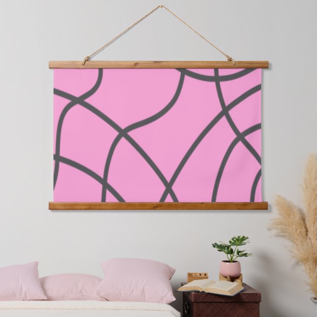 Lines: Gray on Soft pink  Hanging Tapestry (Bedroom)