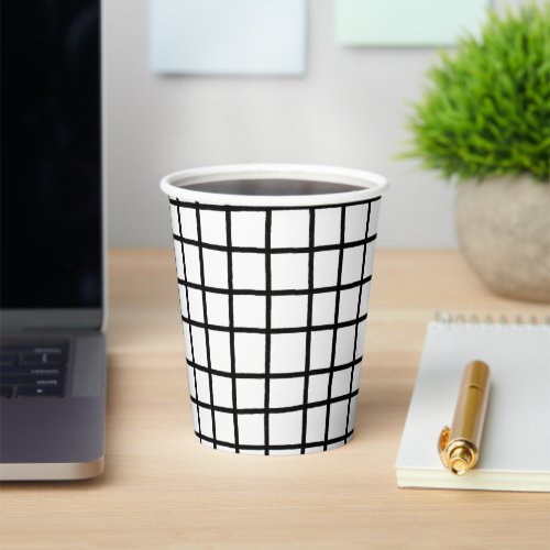 Lines Grid Hand_Drawn Rustic Whimsical Black White Paper Cups