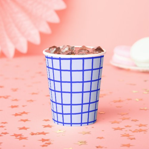 Lines Grid Hand_Drawn Rustic Whimsical Blue Party Paper Cups