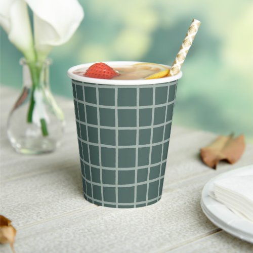 Lines Grid Hand_Drawn Rustic Whimsical Sage Green Paper Cups