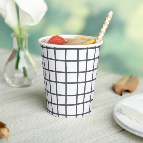 Lines Grid Hand_Drawn Rustic Whimsical White Navy Paper Cups