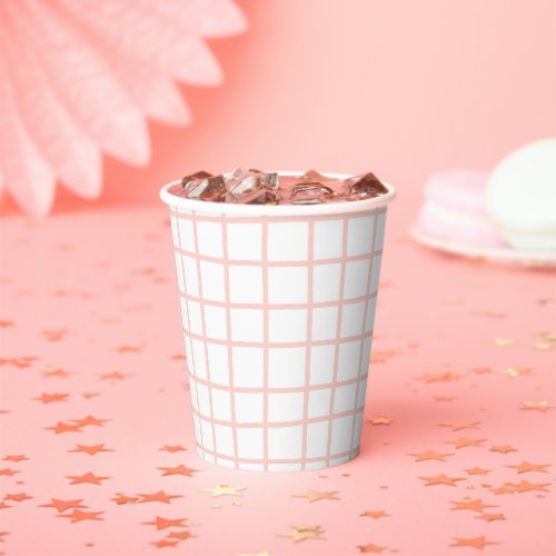 Lines Grid Hand_Drawn Rustic Whimsical White Pink Paper Cups