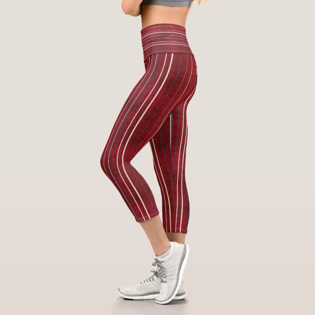 Lines on Red  Capri Leggings (Left)