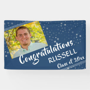 Lines & Stars   Editable Blue   Photo Graduation Banner