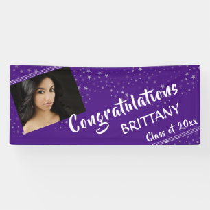 Lines & Stars Editable Purple Photo Graduation Banner