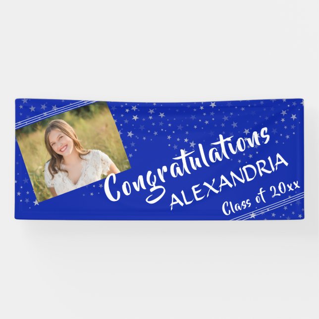 Lines & Stars | Royal Blue | Photo Graduation Banner (Horizontal)
