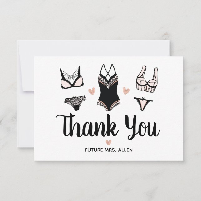 Lingerie Bachelorette Party Flat Thank You Card (Front)