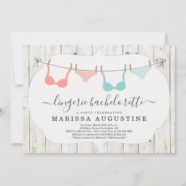 Lingerie Bachelorette Party - Rustic Clothesline Invitation (Front)