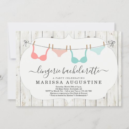 Lingerie Bachelorette Party _ Rustic Clothesline Invitation