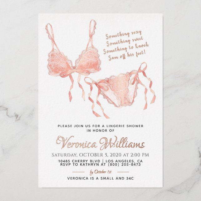 Lingerie Blush Bridal Shower Foil Invitation (Front)