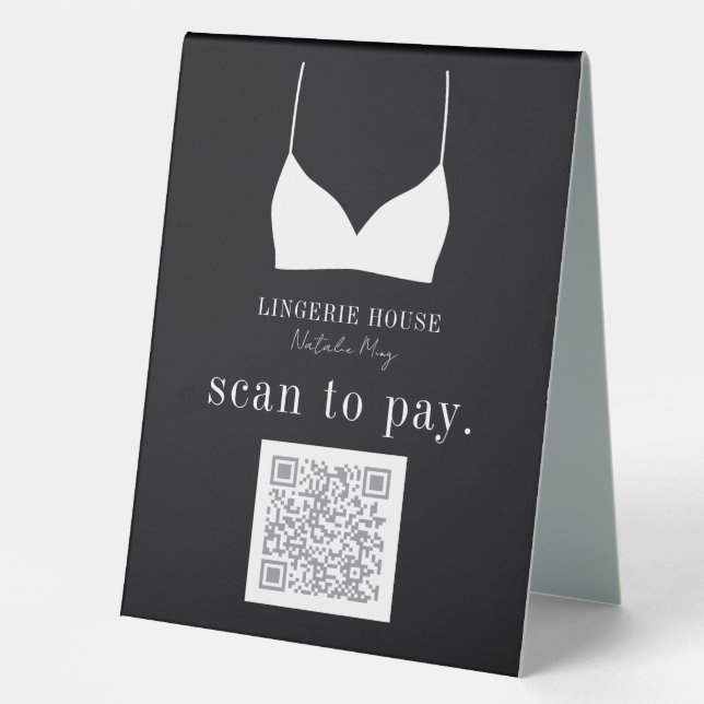 Lingerie Boutique Contactless Pay Apps QR Code Table Tent (Front)