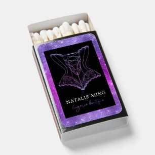 Lingerie Boutique Logo Purple Glitter Business Matchboxes