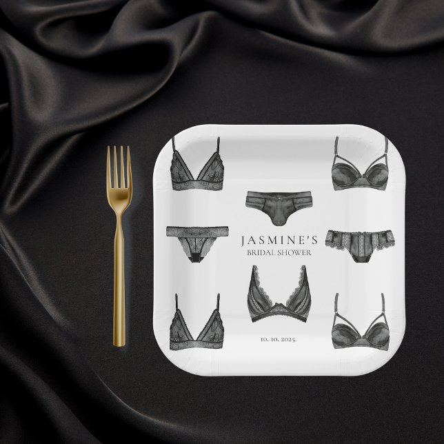 Lingerie Bridal Shower Bachelorette Panty Pattern Paper Plates (Creator Uploaded)