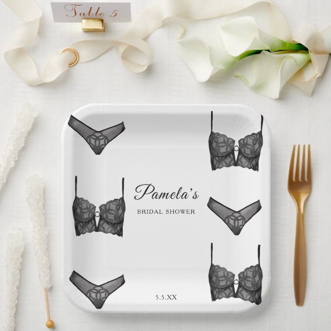 Lingerie Bridal Shower Bachelorette Panty  Pattern Paper Plates (Wedding)
