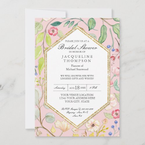 Lingerie Bridal Shower Blush Watercolor Floral Art Invitation