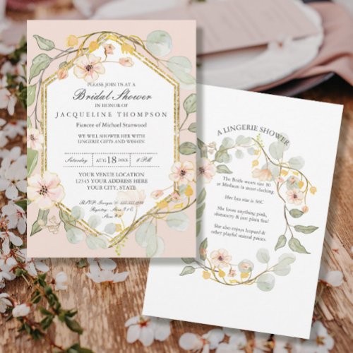 Lingerie Bridal Shower Blush Wild Roses Watercolor Invitation