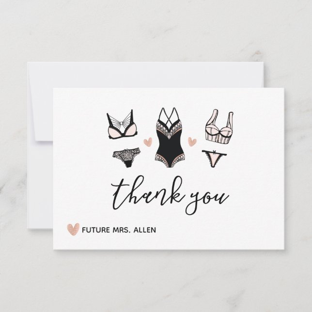 Lingerie Bridal Shower Flat Thank You Card (Front)