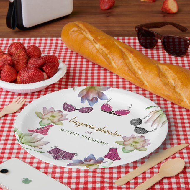 Lingerie Bridal Shower Floral Theme Paper Plates (Picnic)