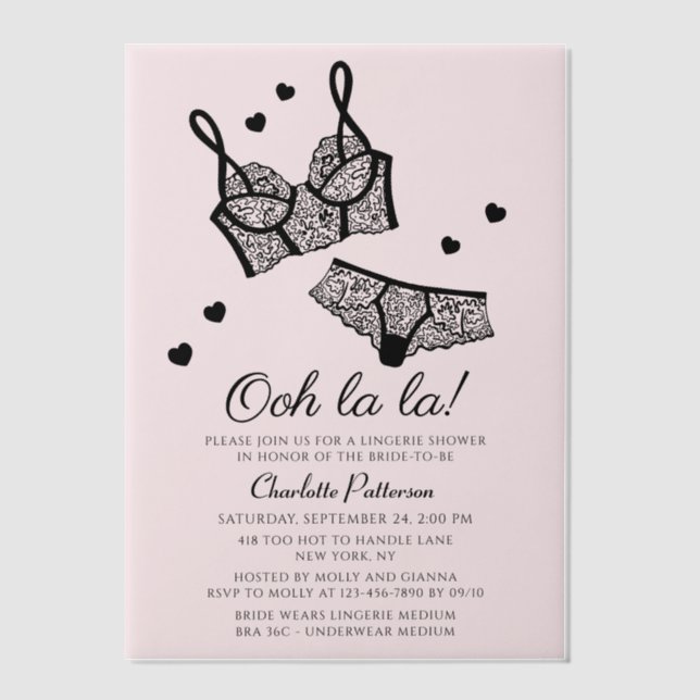 Lingerie Bridal Shower Panty Bachelorette Party Vellum Invitations