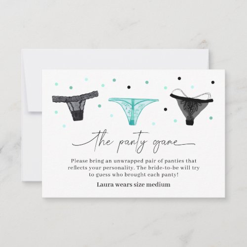 Lingerie Bridal Shower Panty Game Card