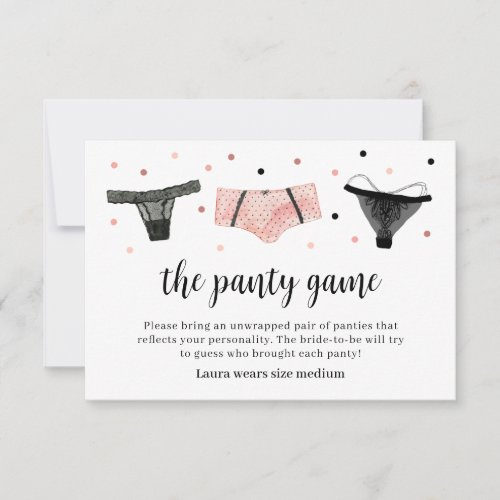 Lingerie Bridal Shower Panty Game Card