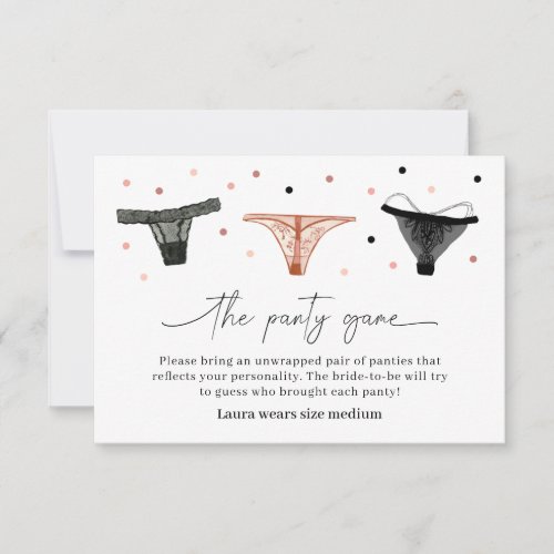 Lingerie Bridal Shower Panty Game Card