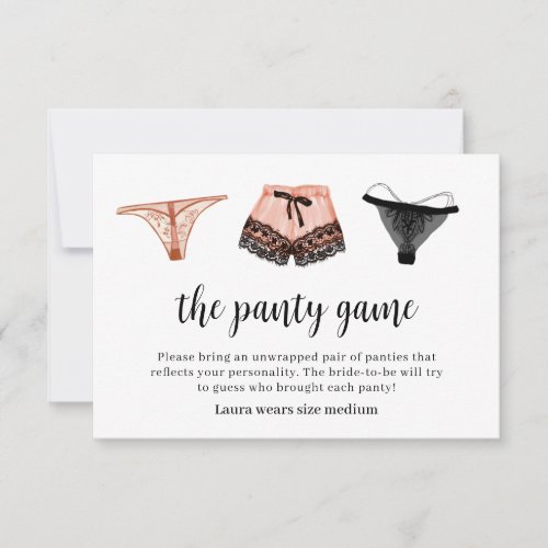 Lingerie Bridal Shower Panty Game Card