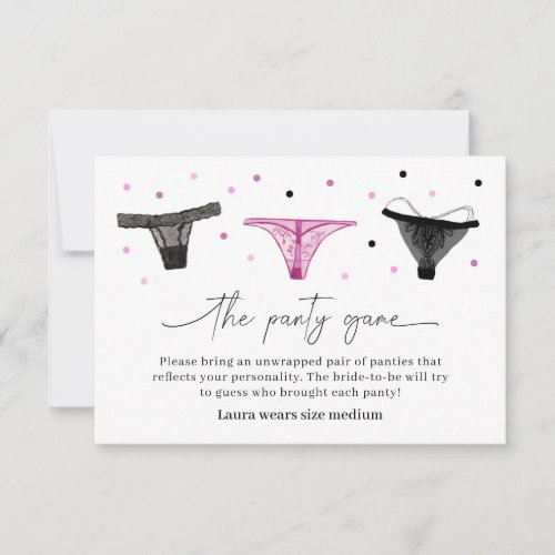 Lingerie Bridal Shower Panty Game Card