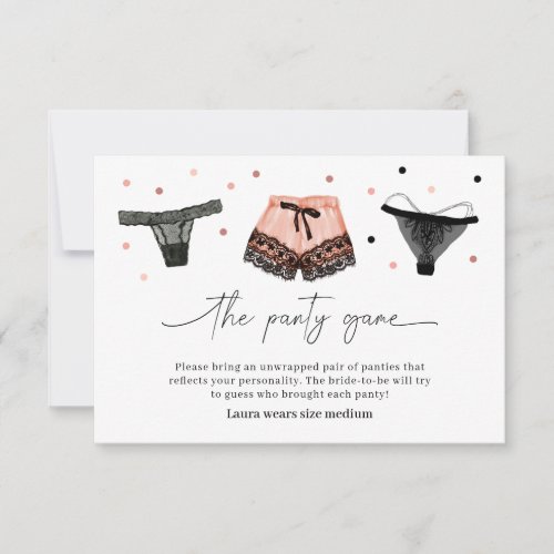 Lingerie Bridal Shower Panty Game Card